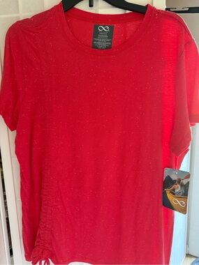 NFINITY Red Short Sleeve Crewneck with Side Ruched Tie